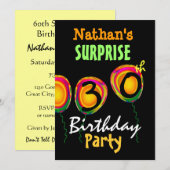 60e URPRISE Birthday Party Balloons Invitation Kaart (Voorkant / Achterkant)