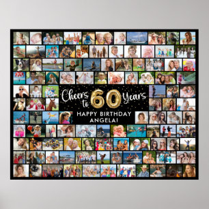 60e Verjaardag 108 Foto's Zwart Goud Proost Op Jaa Poster