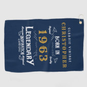 60e verjaardag 1963 Naam retro Legend Blue Gold to Golfhanddoek (Horizontaal)