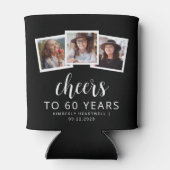 60e Verjaardag 3-Foto Zwart Goud Script Cheers Blikjeskoeler (Achterkant)