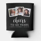 60e verjaardag 3-foto zwart wit script juichen blikjeskoeler (Voorkant)