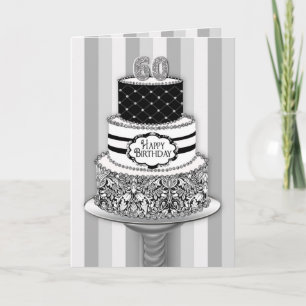 60e verjaardag, 3-inch zwarte/witte patroonCake Kaart
