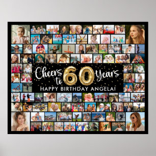 60e verjaardag 92 foto's Zwart Goud Proost op jaar Poster