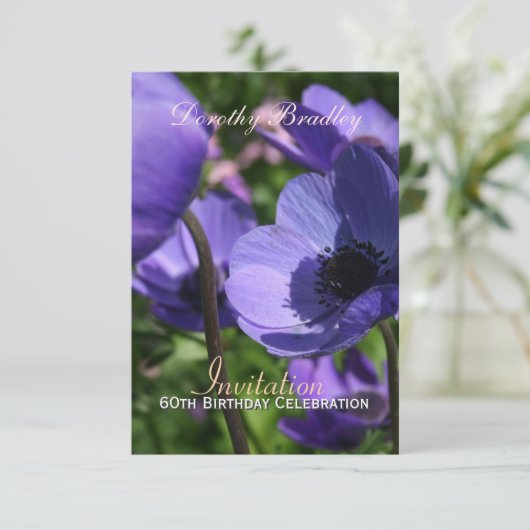 60e verjaardag Anemone Custom Invite Kaart (Staand voorkant)