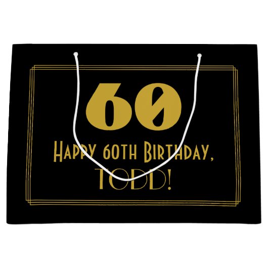 60e verjaardag — Art Deco Geïnspireerde look "60" Groot Cadeauzakje (Voorkant)