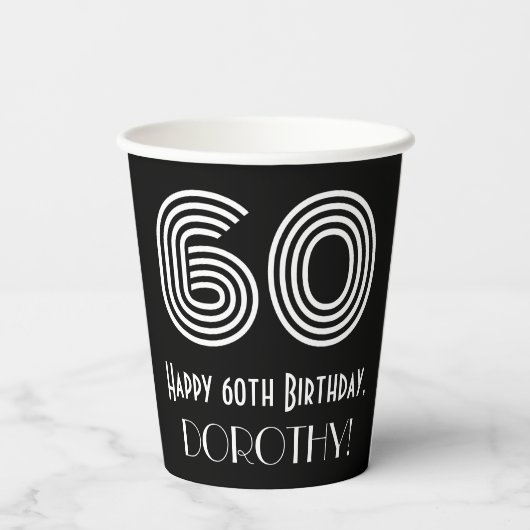 60e verjaardag — Art Deco Geïnspireerde look "60" Papieren Bekers (Achterkant)