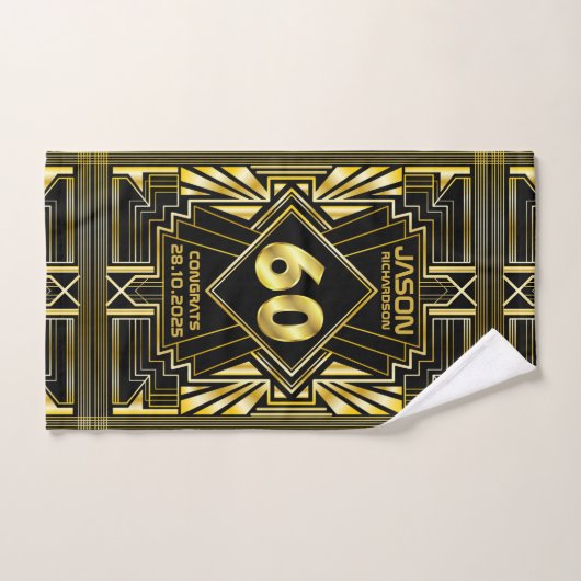 60e verjaardag Art Deco Gold Black Grote Gatsby Handdoek (Handdoek)