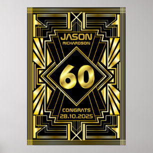60e verjaardag Art Deco Gold Black Grote Gatsby Poster