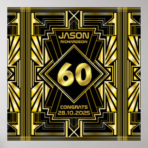 60e verjaardag Art Deco Gold Black Grote Gatsby Poster