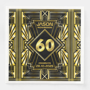 60e verjaardag Art Deco Gold Black Grote Gatsby Servet