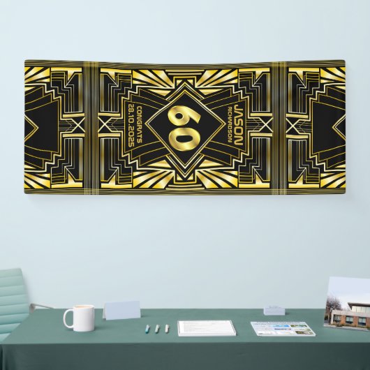 60e verjaardag Art Deco Gold Black Grote Gatsby Spandoek (Beurs)