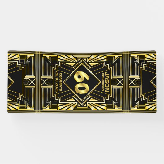 60e verjaardag Art Deco Gold Black Grote Gatsby Spandoek (Horizontaal)