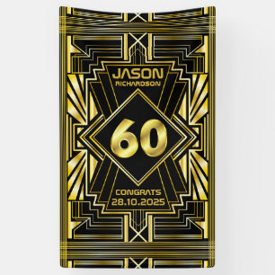 60e verjaardag Art Deco Gold Black Grote Gatsby Spandoek
