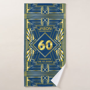 60e verjaardag Art Deco Gold Blue Great Gatsby Badhanddoek