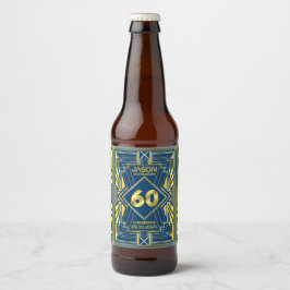 60e verjaardag Art Deco Gold Blue Great Gatsby Bier Etiket