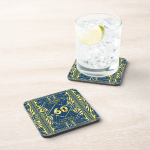 60e verjaardag Art Deco Gold Blue Great Gatsby Bier Onderzetter