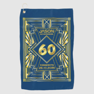 60e verjaardag Art Deco Gold Blue Great Gatsby Golfhanddoek