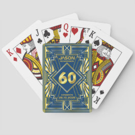 60e verjaardag Art Deco Gold Blue Great Gatsby Pokerkaarten