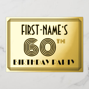 60e verjaardag — Art Deco Style "60" en naam Folie Uitnodiging