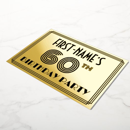60e verjaardag — Art Deco Style "60" en naam Folie Uitnodiging (Gedraaid)
