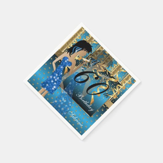 60e verjaardag Bash Girl Party in blauw en goud Servet (Hoek)