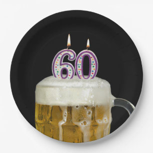 60e verjaardag Bier op zwart Papieren Bordje
