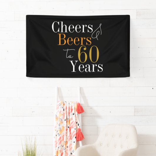60e verjaardag Bieren en Proost Zwart Goud Party Spandoek (Insitu)