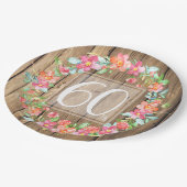 60e verjaardag, bijtende waterverf bloemen papieren bordje (Gekanteld)