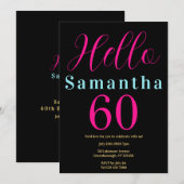 60e verjaardag Black Hot Pink Party Kaart (Voorkant / Achterkant)