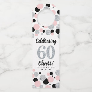 60e Verjaardag Black Pink Silver Glitter Confetti Flessenhanger