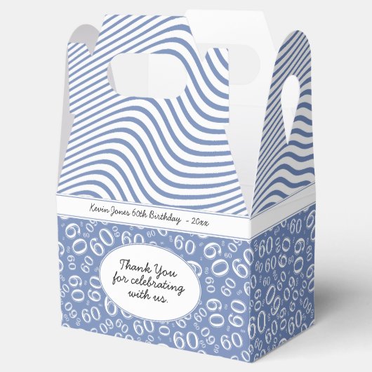 60e verjaardag Blauw en Wit Nummerpatroon Bedankdoosjes (Geopend)