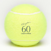 60e verjaardag Blauw Script Tennisballen (Achterkant)