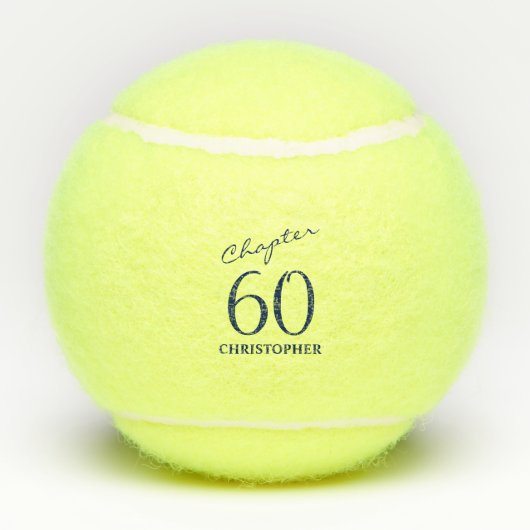 60e verjaardag Blauw Script Tennisballen (Achterkant)