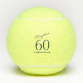 60e verjaardag Blauw Script Tennisballen (Voorkant)