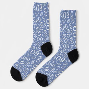 60e verjaardag Blauw/Wit willekeurig nummerpatroon Sokken