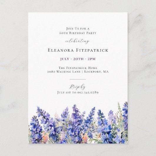 60e Verjaardag Blauwe Larkspur Juli Geboortebloem Uitnodiging Briefkaart (Voorkant)