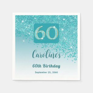 60e Verjaardag  Blauwgroen Blue Glitter servetten