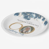 60e verjaardag Bloemen Blauw Goud Chique Custom Fo Papieren Bordje (Gekanteld)