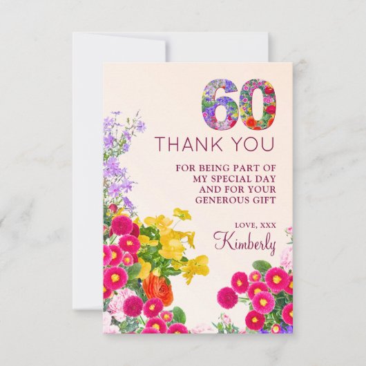60e verjaardag Bloemen Modern 60 jaar feest Bedankkaart (Voorkant)