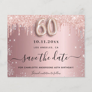 60e verjaardag blozend zilver budget save the date flyer