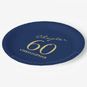 60e verjaardag Blue Gold Papieren Bordje (Gekanteld)