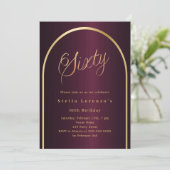 60e verjaardag Bourgondië gouden boog script luxe Kaart (Staand voorkant)