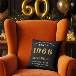 60e verjaardag cadeau gepersonaliseerd 1966 zwart kussen