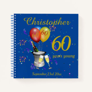 60e verjaardag Champagne Blue Party Guest notebook Notitieboek