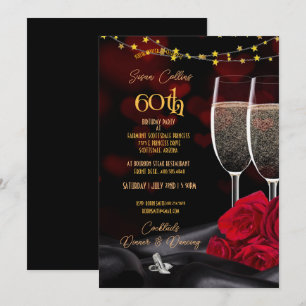 60e verjaardag Champagne & Rozen Birthday Inv Kaart