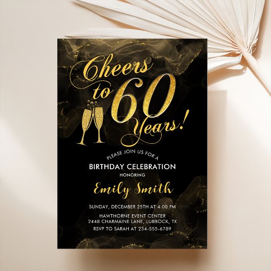 60e verjaardag - Cheers tot 60 jaar Gold Black Kaart