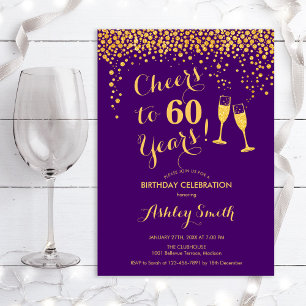 60e verjaardag - Cheers tot 60 jaar Gold Paars Kaart