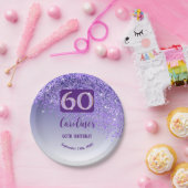 60e verjaardag Chic Falling Paarse Glitter Papieren Bordje (Feest)