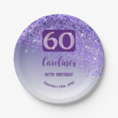 60e verjaardag Chic Falling Paarse Glitter Papieren Bordje (Voorkant)