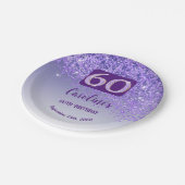 60e verjaardag Chic Falling Paarse Glitter Papieren Bordje (Gekanteld)